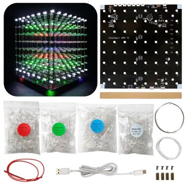 Hexidos 8x8x8 LED Cube Kit DIY Electronic Kit Soldering Project Kit User Needs to Solder The LED and The Displayed Content Can Be Modified MULTI4