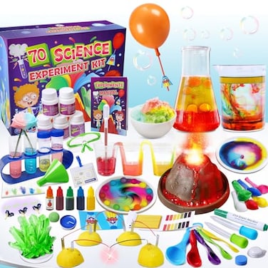 UNGLINGA 70 Lab Experiments Science Kits for Kids Educational Scientist Toys Birthday Gifts Idea for Girls Boys Chemistry Set Erupting Volcano Fruit Circuits STEM Activities Science Project