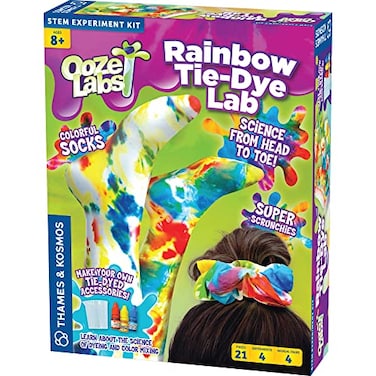 Thames & Thames Kosmos Ooze Labs Rainbow TieDye Lab STEM Experiment Activity Kit Design Make Your Own TieDye Socks Scrunchies Explore The Science of Color Mixing Dyeing Great Party Activity