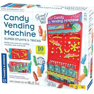 Thames &amp; Thames Kosmos 2ft Tall Candy Vending Machine STEM Kit Build Toy Vending Machine with 10 Gravity Motion Experiments Coin Sorting Bank Math Engineering Lessons
