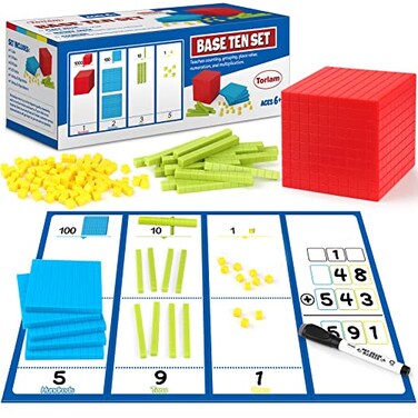 Torlam 131 PCS Base Ten Blocks Place Value Blocks Plastic Base 10 Math Manipulatives for 1st Grade Addition and Subtraction Games Math Counters and Cubes for Kids