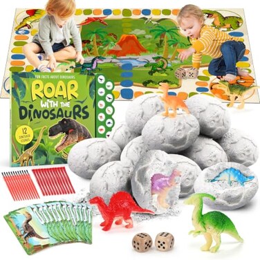kolegend Dino Eggs Dig Kit 12 Pack Dinosaur Eggs Excavation Set Easter Gift Dinosaur Toys Science Experiments Kits with 12 Cards Easter Basket Stuffers Toys for 3 4 5 6 7 8 9 10 11 Year Old Boys Girl