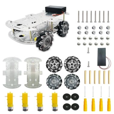 DWWTKL DIY Mecanum Wheel Car Kit with Metal Chassis and TT Motor Smart Robot 4WD Omnidirectional Car Programming Kit with Speed Encoder for ArduinoMicrobitRaspberry Pi for Adult Age 15Unassembled
