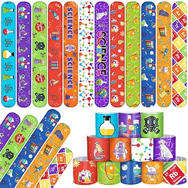 YYMYMGJ 48PCS Science Party Favors Slap Bracelets Science Party Decorations Supplies Chemistry Biology Physics Classroom Reward for School Teachers Students Science Experiment Laboratory Lab Week Gift