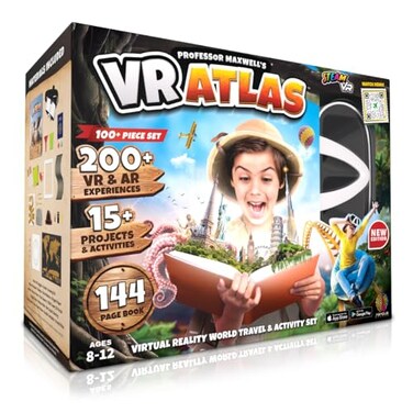 Abacus Brands Professor Maxwells VR Atlas Virtual Reality Kids Science Kit Book and Interactive Geography STEM Learning World Travel Activity Set New Edition