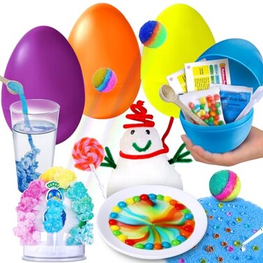 UNGLINGA 4 Jumbo Easter Basket Stuffer Surprise Eggs 6 Science Experiments for Kids Easter Toys Gift Idea for Boys and Girls Party Favor Educational STEM Activities Kit