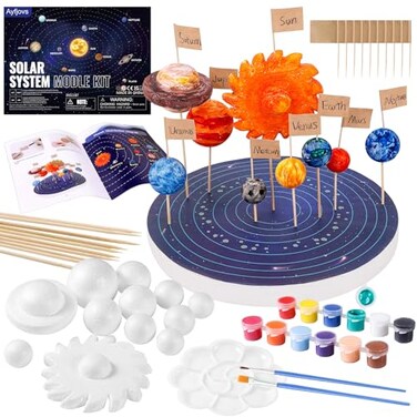 Ayfjovs Solar System Project Kit Solar System Foam Balls Crafts for Kids School Projects to Learn Planets Solar System Model Kit Includes Mixed Sizes Polystyrene Balls Pigments for DIY STEM Kits
