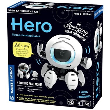 Thames &amp; Thames Kosmos Hero SoundSensing Robot STEM Experiment Kit Build a Robot That Reacts to Sounds Explore Engineering Sound Technology Spatial Hearing Quality ScreenFree Educational Play