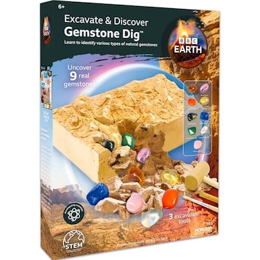Horizon Group BBC Earth Excavate Discover Gemstone Dig Dig Up 9 Real Gemstones Make Keychains Rock Digging Excavation Kit STEM Learning Kit Kids Science Kit Great 6 Year Old Boy Birthday Gift Amazon K