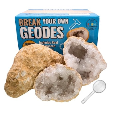 TruEnergy Jumbo Break Your Own Geodes 2 Massive Natural Crystal Geodes 45 to 65 Inch Easy CrackOpen Geology Specimens Magnifying Glass Geologist Guide Gift Ready Jumbo