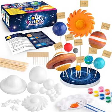 wookidel 64 PCS Solar System Project Kit Solar System Model Kit with 13 Mix Foam Balls Solar System Toys for Kids 35 Learn Planets Science Kit School Project Supplies of Bamboo Sticks Flags Brushes