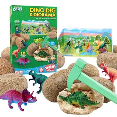 WONDERY KIDS Wow in the World Dino DIG Diorama 10 DigOut Plaster Dinosaur Eggs Prehistoric DIY Diorama Companion Audio Content Bonus Reusable Science Tool STEM Toy for Kids 4 by Thames Kosmos