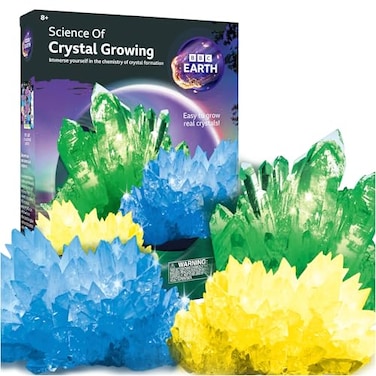 Horizon Group BBC Earth Science of Crystal Growing Grow 3 Dazzling Crystals Includes Display Case Powdered Paints Learning Guide Crystal Growing Kit STEM Toys Kids Science Kit STEM Kits for Kids Age 1