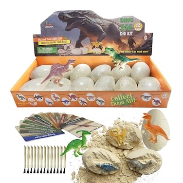 LIHBCAIYI Dino Eggs Dig Kit 12Pcs Dinosaur Excavation Bricks Toys Archaeology Science STEM Experiments Toy Egg Hunt Party Gift for Kids 612 Years Old and Up Boys Girls