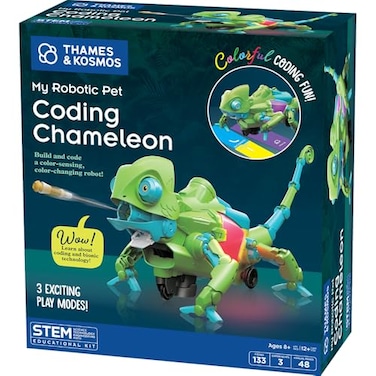 Thames &amp; Thames Kosmos My Robotic Pet Coding Chameleon STEM Building Experiment Kit ColorSensing Coding Robot for Boys Girls Ages 8 ScreenFree Educational Fun Robotic Reptile with 3 Play Modes