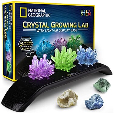 Blue Marble National Geographic Crystal Growing Kit 3 Vibrant Colored Crystals to Grow with LightUp Display Stand Science Toy for Girls and Boys Ages 812 Includes 3 Gems Cool STEM Gift