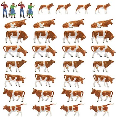 Evemodel Farm Animals Figure SetAN8705 36PCS 187 Well Painted Model Cows and Figures for HO Scale Model Train Scenery Layout Miniature Landscape New