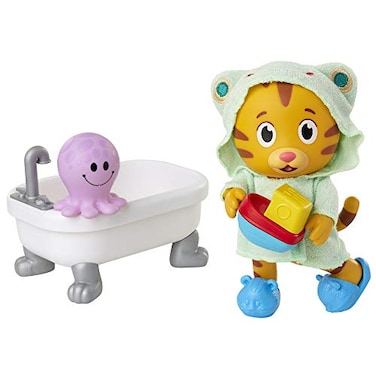 Daniel Tiger's Daniel Tigers Neighborhood Bath Time Daniel Tiger Figure is 7 Tall Articulated Neck Arms Legs Comes with Cute Frog Robe TigeyShaped Slippers