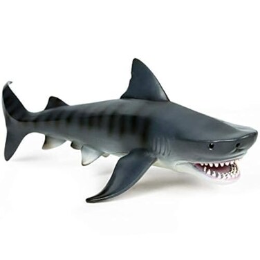 EOIVSH 11 Inch Large Tiger Shark Toy Plastic Ocean Animal Figurine Realistic Sea Creature Figure Educational Toy Great for Bath Pool Cake Topper Party Favor