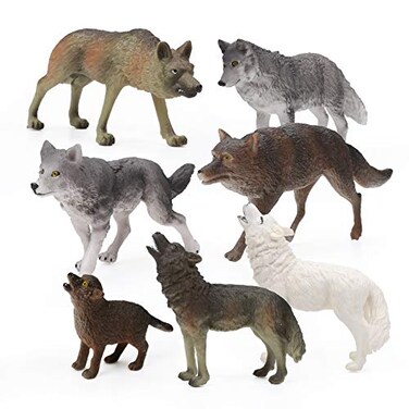 RESTCLOUD 7Pcs Wolf Toy Figurines Set Wolf Animals Figures Wolf Set A