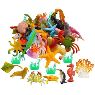 OuMuaMua 42pcs Realistic Mini Sea Creature Figure Toys Ocean Animals Bath Toys for Kids Toddlers
