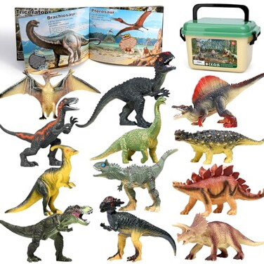 FRUSE Jurassic Dinosaur Toys12 PCS Realistic Dino FigurinesEducational Dino Figure Playset with Information Dino BookDinosaur Toys for Kids 35