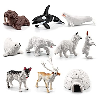 NatureMan Mini Arctic Animals Toys Set 10PCS Polar Animal Figurines Toy PlaysetIncludes Polar Bear Seal Reindeer Wolf Rabbit Arctic Fox Igloo for Toddlers Birthday Gift