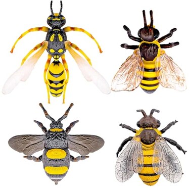 Bbiamsleep 4 Pcs Bee Figurine Set Realistic Bee Figure Honeybee Figurines Bees Model Various Bees Model Fake Bees Animal Figures Insect Toy for Science Project Cake Topper