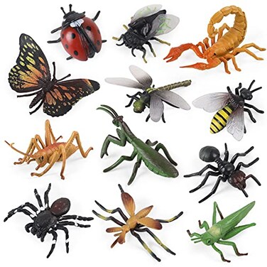 SCAHOW 12 PCS Fake Bug Toys for Kids Plastic Bugs Animal Figures Halloween Party Favor Cake Topper Insect Figurines