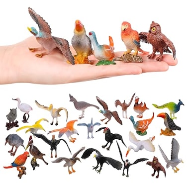 HOMNIVE Realistic Bird Figurines 24pcs Eagle Parrot Robin Owl Toys Fairy Garden Accessories Educational Learning Dollhouse Birthday Cake Topper Gift for Kids