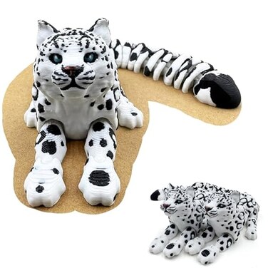 Yipintang 3D Printed Creature Flexible Animals 8 Inches Fidget Animal for Desk Dcor Snow Leopard