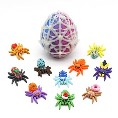 XAKNXGU 3D Printed Spider Egg with 10 Unique Spiders Inside 3D Printed Animals Fidget Toys Easter Basket Stuffers Easter Gifts for Kids Prefilled Easter Eggs with Toys Easter Egg Fillers for Boys Girl