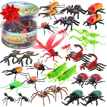 SCS Direct Bug Toys 30PCS Large Insect Spider Figures Playset with Grasshoppers Beetles Arachnids Crawly Bugs Realistic Plastic Animal Toys for Kids Educational STEM Learning Party Favors
