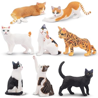 Toymany 8PCS Realistic Cat Figurines Educational Cat Figures Toy Set Kitten Cake Topper Easter Egg Birthday Gift for Kids Boys Girls Children