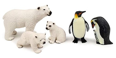 UANDME Polar Animal Toy Figurines Set Includes Polar Bear Family Emperor Penguin Family Figures