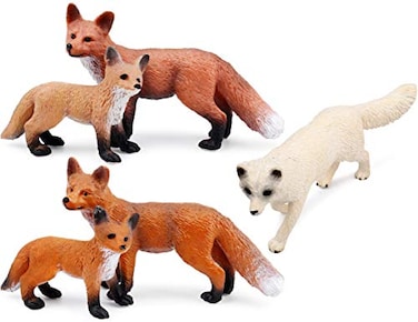 UANDME Fox Toy Figures Set Includes Arctic Fox Red Foxes Figurines Cake Toppers 5 Foxes
