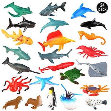 OOTSR 24Pack Sea Ocean Animal Figures Realistic Plastic Pool Party Toys Set with Turtle Octopus Shark Childrens Educational Birthday Gifts