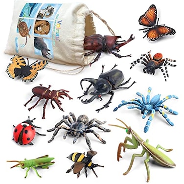 Volnau Bug Toys Figurines VOLNAU 12PCS Insect Animal Figures for Kids Toddlers Christmas Gifts Decorations Educational Bee Beetle Mantis Spider Ladybug Butterfly Plastic Model