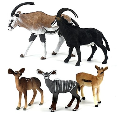 FUNSHOWCASE African Jungle Wild Animals Toy Antelopes Figure Realistic Plastic Figurine Gifts for Kids Cake Topper Playset Lot 5piece