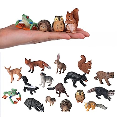 JOKFEICE Small Animal Figures for Kids 16PCS Realistic Forest Animals Baby Figurines Woodland Creatures Figurines Educational Toys for Science Project Cake Party Decor
