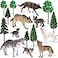 Skylety 16 Pcs Woodland Wolf Toy Figures Kit8 Wolf Figurines and 8 Mixed Plastic Trees Forest Cake Topper for Diorama Supplies Miniature Accessory Train Scenery