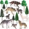 Skylety 16 Pcs Woodland Wolf Toy Figures Kit8 Wolf Figurines and 8 Mixed Plastic Trees Forest Cake Topper for Diorama Supplies Miniature Accessory Train Scenery