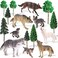 Skylety 16 Pcs Woodland Wolf Toy Figures Kit8 Wolf Figurines and 8 Mixed Plastic Trees Forest Cake Topper for Diorama Supplies Miniature Accessory Train Scenery