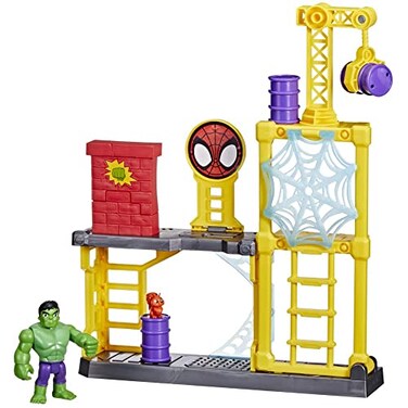 Spidey and His Amazing Friends Hulks Smash Yard Preschool Toy Hulk Playset with Toppling Tower and Smash Wall Kids Ages 3 and Up