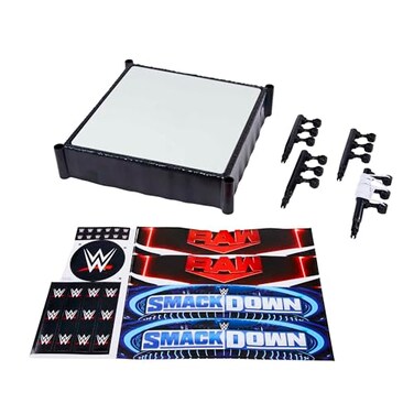 WWE Mattel Superstar Ring 14 inches with SpringLoaded Mat 4 Event Apron Stickers ProTension Ropes for 6inch Action Figures
