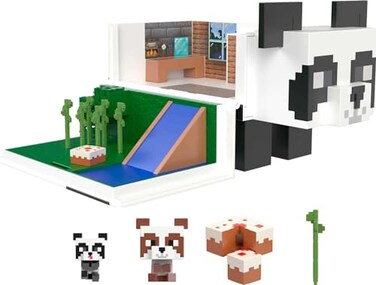 Mattel Minecraft Mob Head Minis Toys Panda Playhouse Playset with 2 Panda Action Figures Removable Bamboo Shoots Cake Slice Accessories