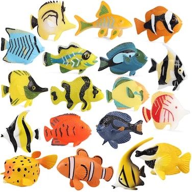 SCAHOW 18PCS Tropical Fish Toys for Kids Plastic Assorted Miniature Sea Creatures Toys Fake Toy Fish Mini Ocean Animal Figures for Toddlers