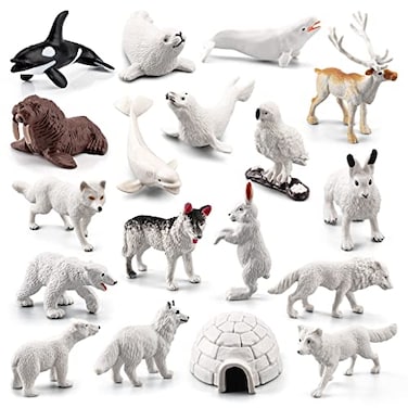 SCAHOW 18pcs Arctic Animal Figures Realistic Arctic Animals Toy Figurines Set with Arctic Fox Wolf Polar Bear Reindeer Figures for Kids Miniature Toys Cake Topper Birthday Gift