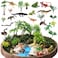 Sratte 26 Pcs Amphibious Animals Figurines Toys Diorama Project Kit Plastic Reptile Lizard Snake Playset Cake Toppers Model Trees for Kids Toddlers Educational Learning Birthday GiftTray Not Included