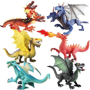 EOIVSH Dragon Toy Figures Ancient Flying Dragon Figurines Mythical Action Figure Kid Toys Girls and Boys Ages 3 and Above Pack of 6